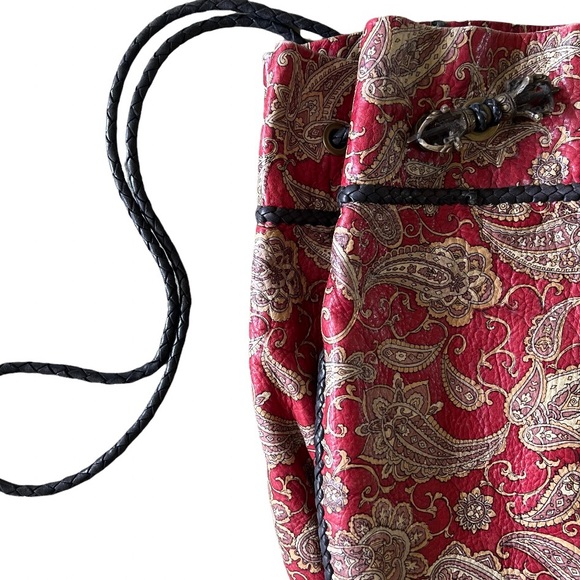 Vintage Handmade Paisley Leather Fringe Crossbody Convertible Shoulder Bag XL - Picture 3 of 11